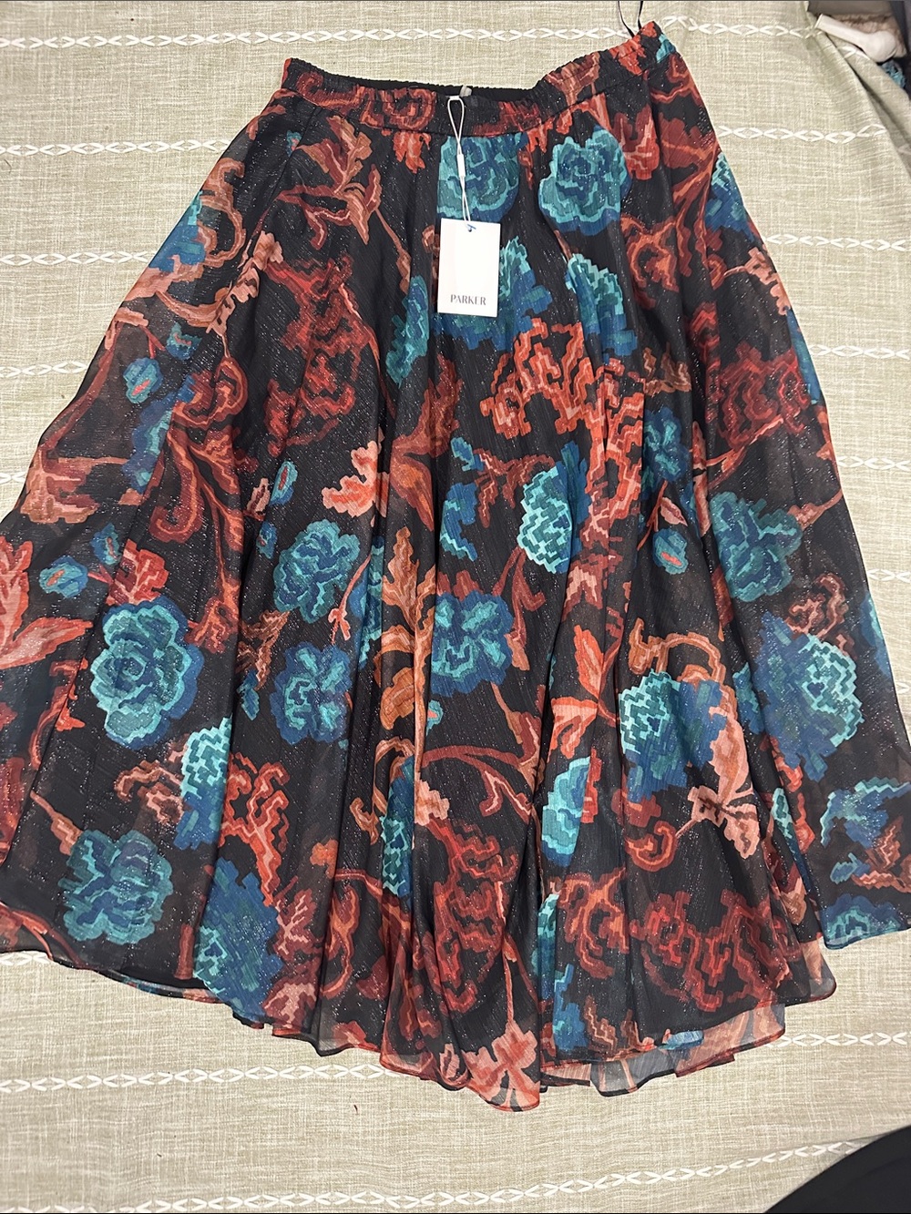 Parker Black Skirt with Teal and Rust Floral Print
